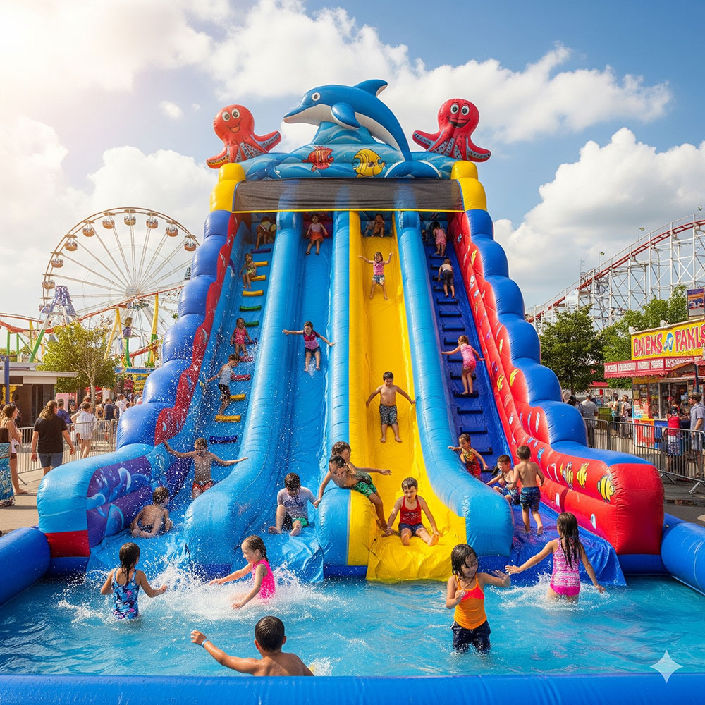 commercial inflatable water slides at amusement park