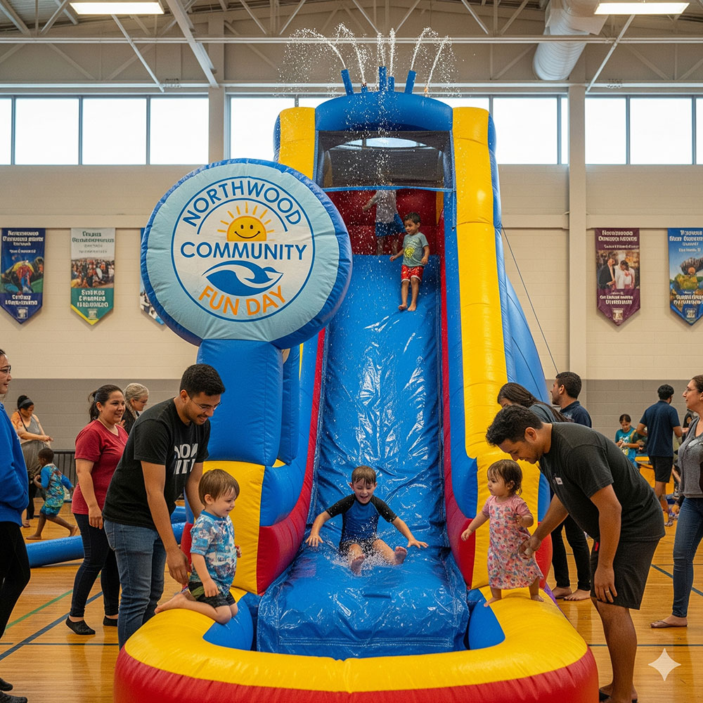inflatable water slide at community center