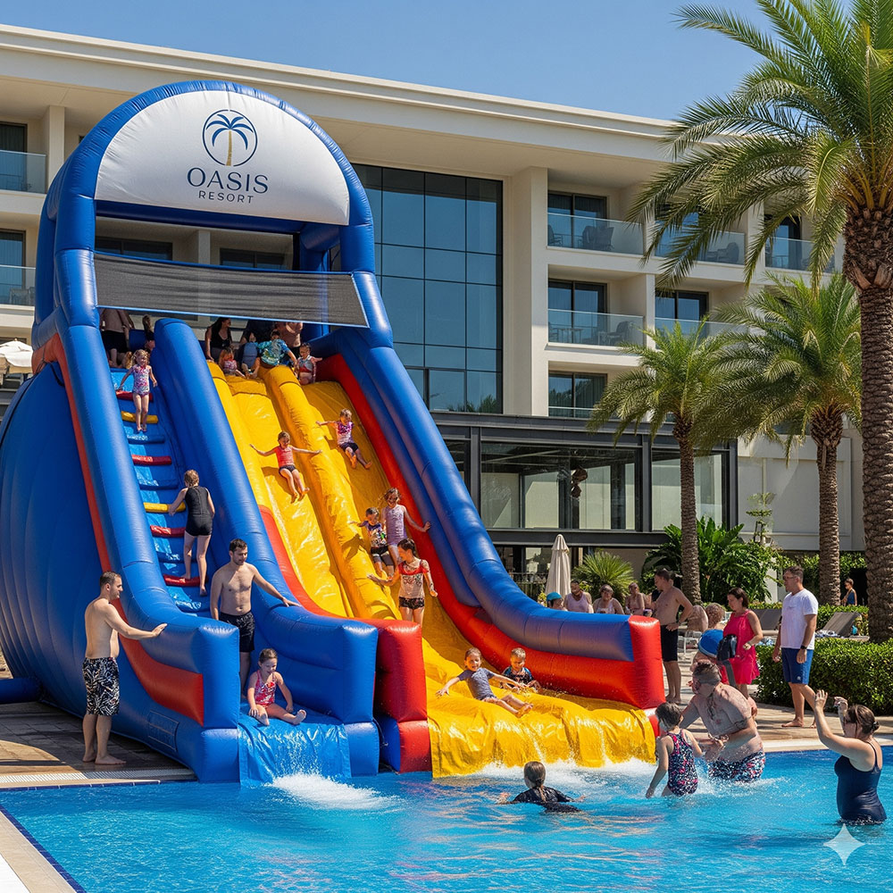 inflatable water slide at hotel