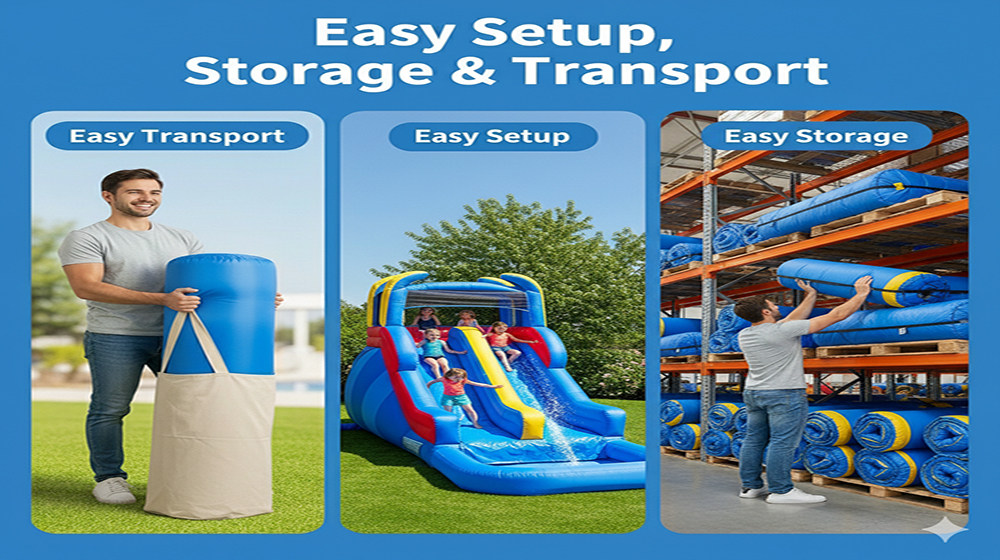 inflatable water slide easy setup, storage & transport