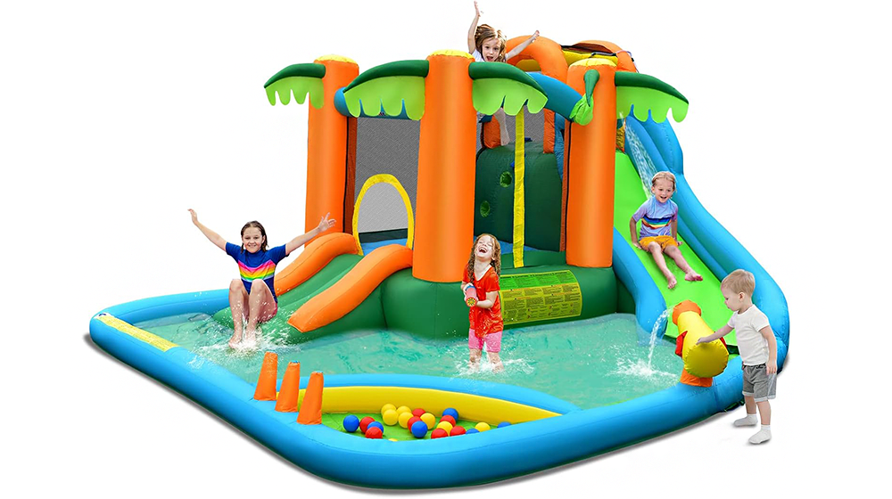 bounce house with slide jungle theme