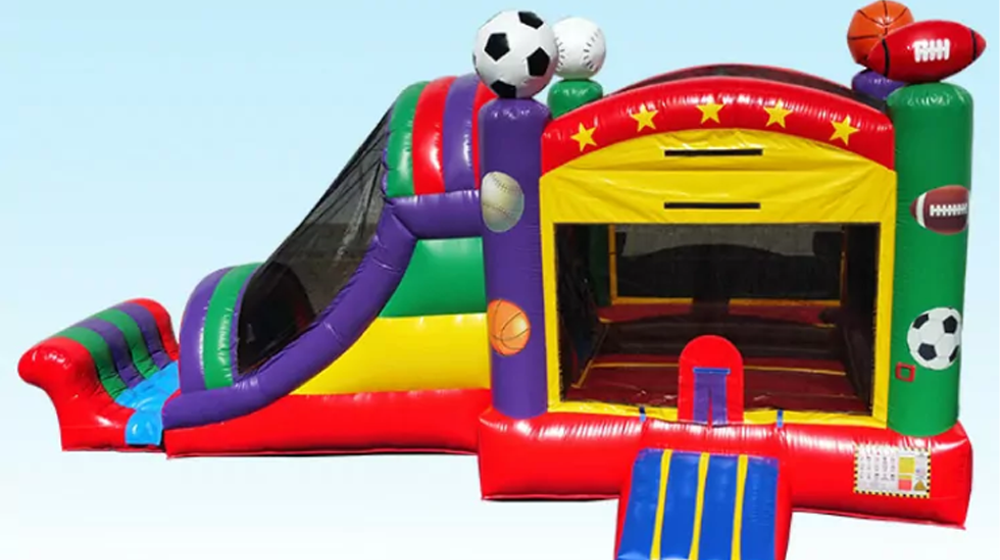 bounce house with slide sport theme