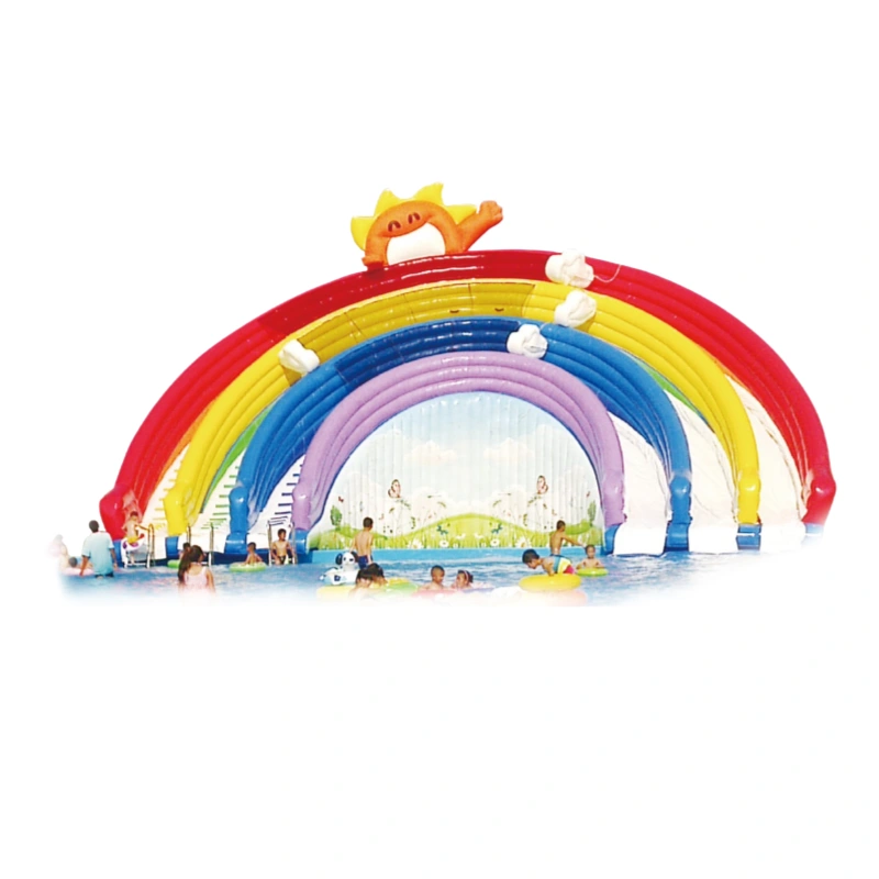 22 ft rainbow theme three lanes inflatable water slide