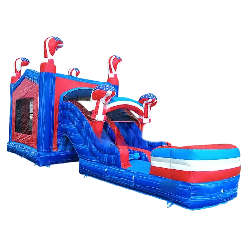 American flag commercial combo inflatable bounce house with slide