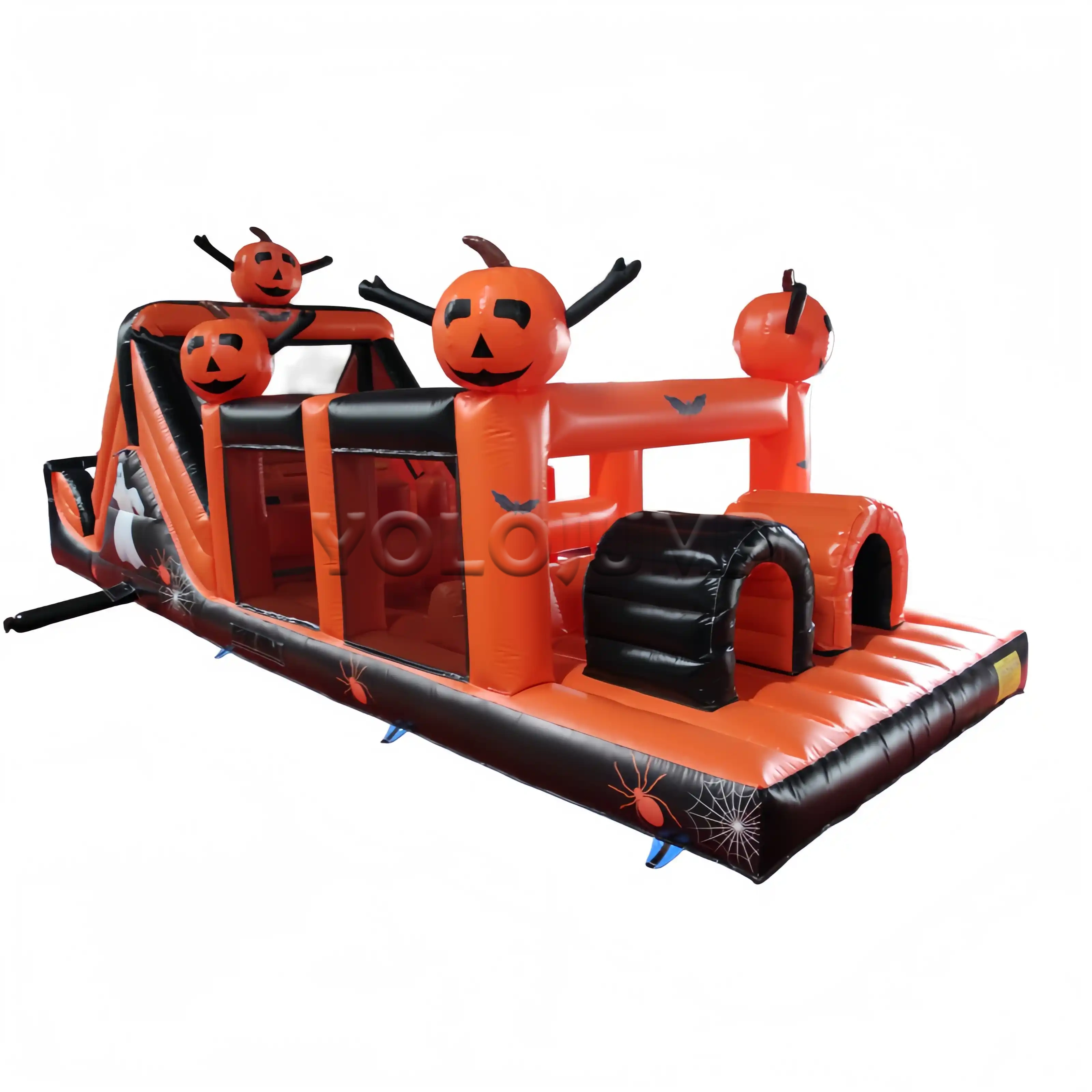 halloween pumpkin theme commercial inflatable obstacle course