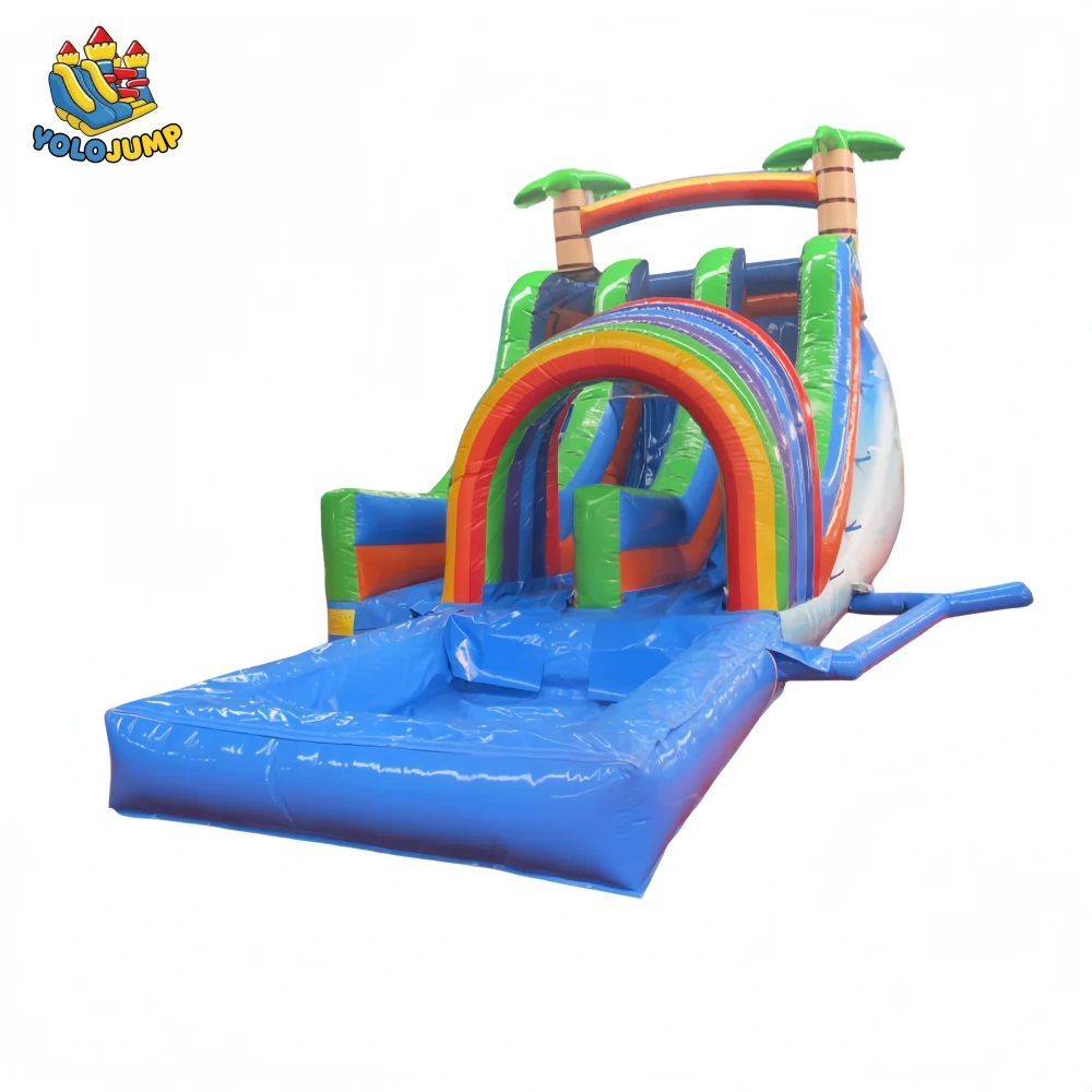 16 ft tropical surf double lanes with pool inflatable water slide(2)