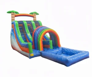 12 Ft Tropical Surf Double Lanes with pool Inflatable Water Slide (4)