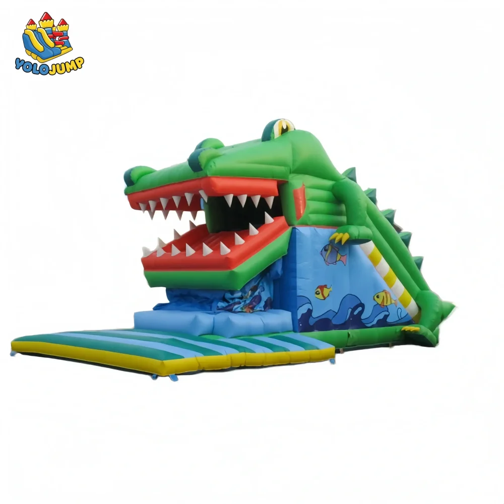 14 foot best crocodile shape rear loading inflatable water slides (2)