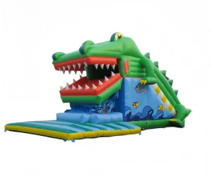 14 foot best crocodile shape rear loading inflatable water slides (3)