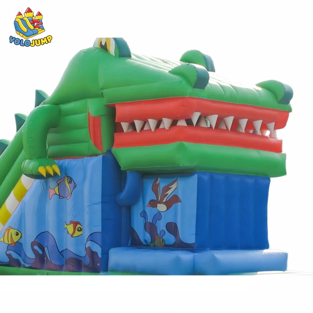 14 foot best crocodile shape rear loading inflatable water slides