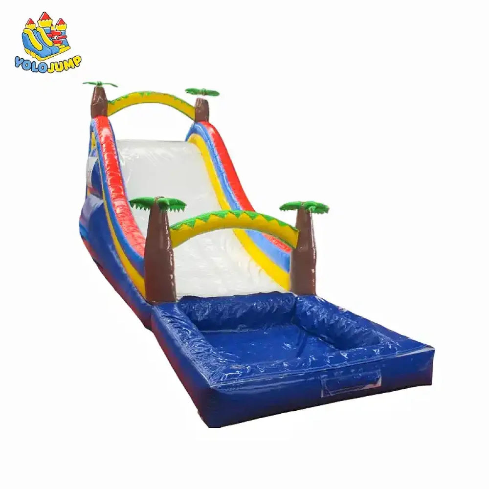 16 ft primary colors single lane inflatable water slide with pool (2)