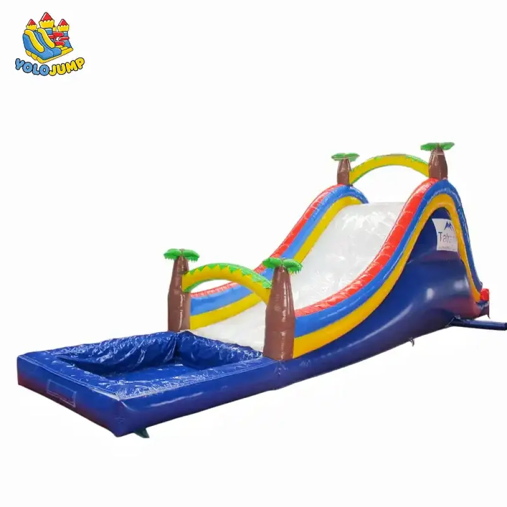 16 ft primary colors single lane inflatable water slide with pool (3)
