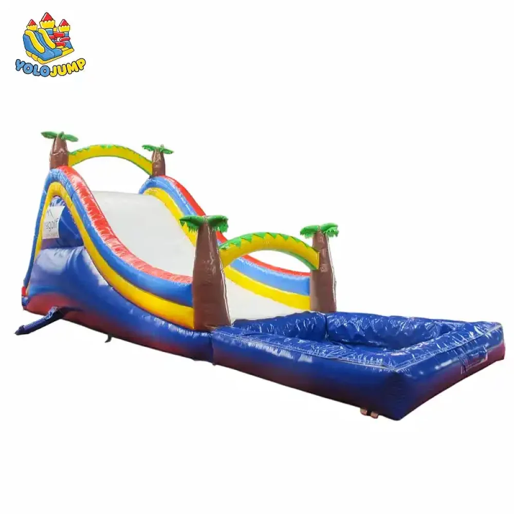 16 ft primary colors single lane inflatable water slide with pool