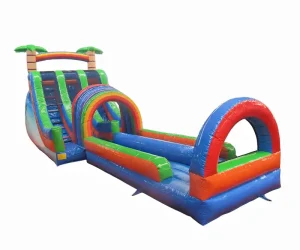 20 ft tropical surf double lanes with slip inflatable water slide (4)