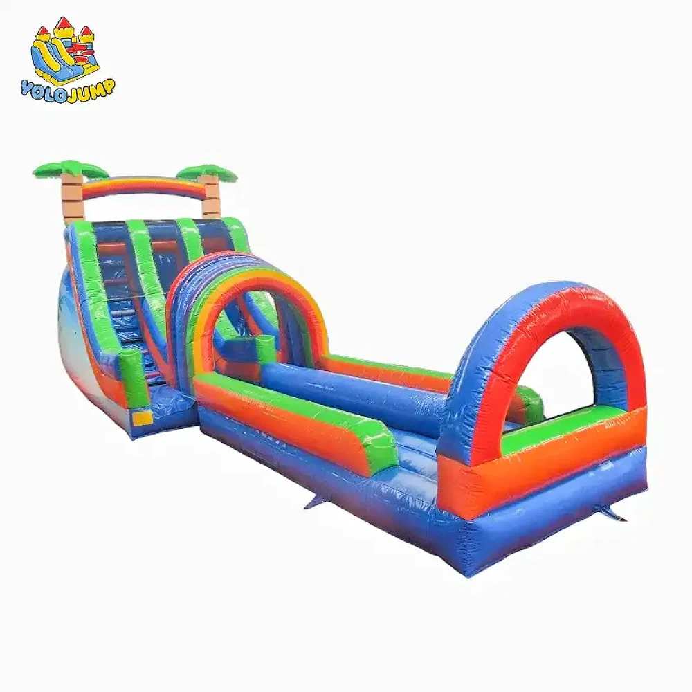 20 ft tropical surf double lanes with slip inflatable water slide
