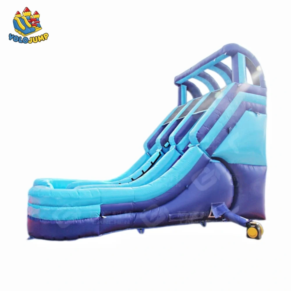 22 ft blue magic double drop lane inflatable water slide (3)