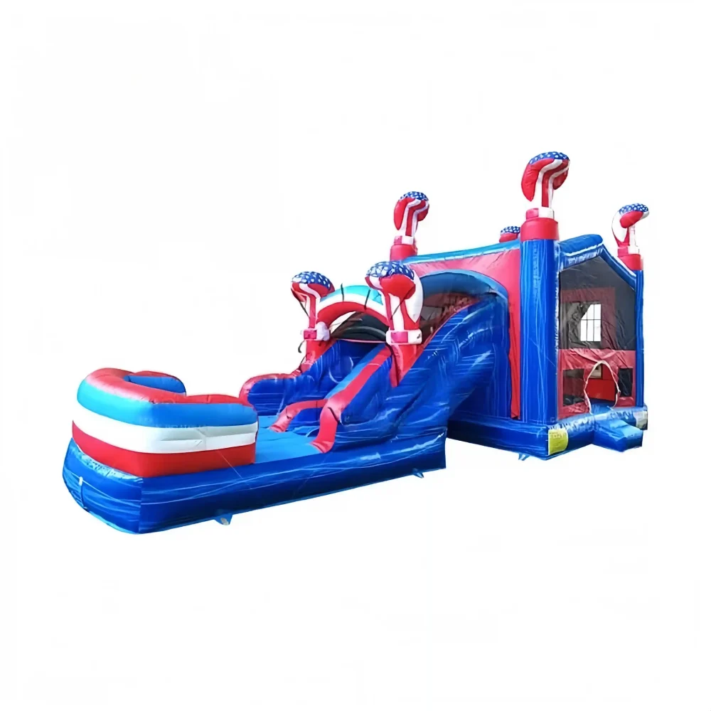 American flag commercial combo inflatable bounce house with slide (3)