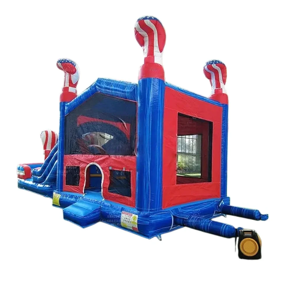 American flag commercial combo inflatable bounce house with slide (4)