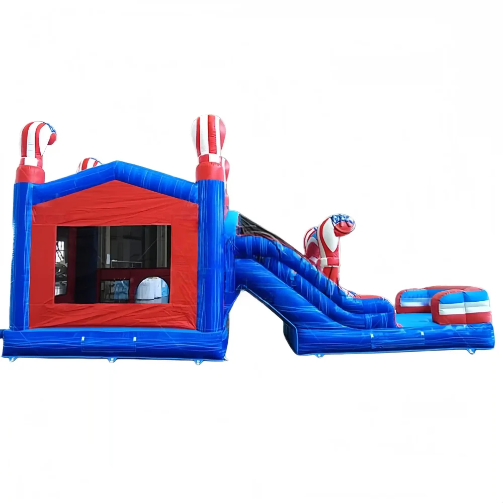 American flag commercial combo inflatable bounce house with slide (5)