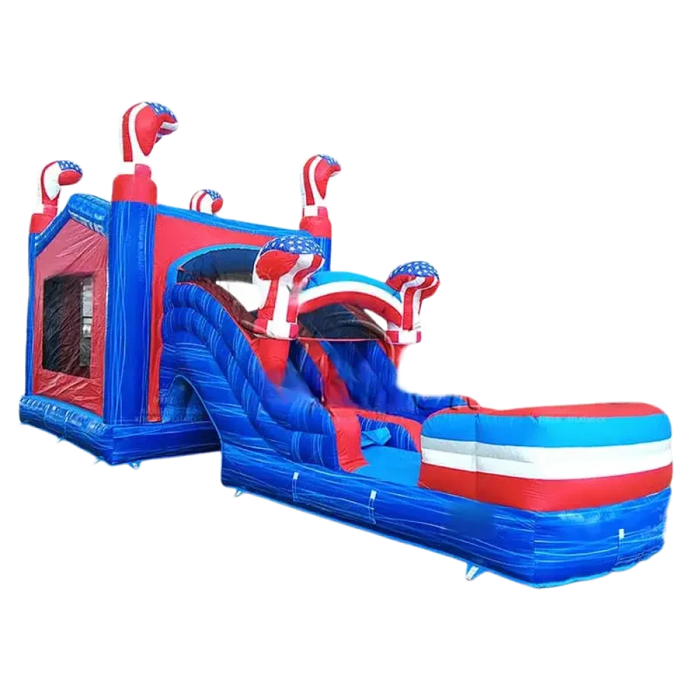 American flag commercial combo inflatable bounce house with slide