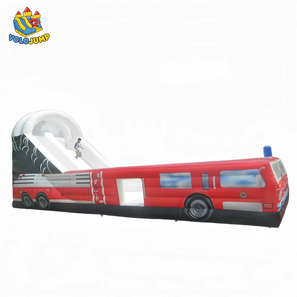 Buying 22 ft fire truck shape single lane inflatable water slides (2)