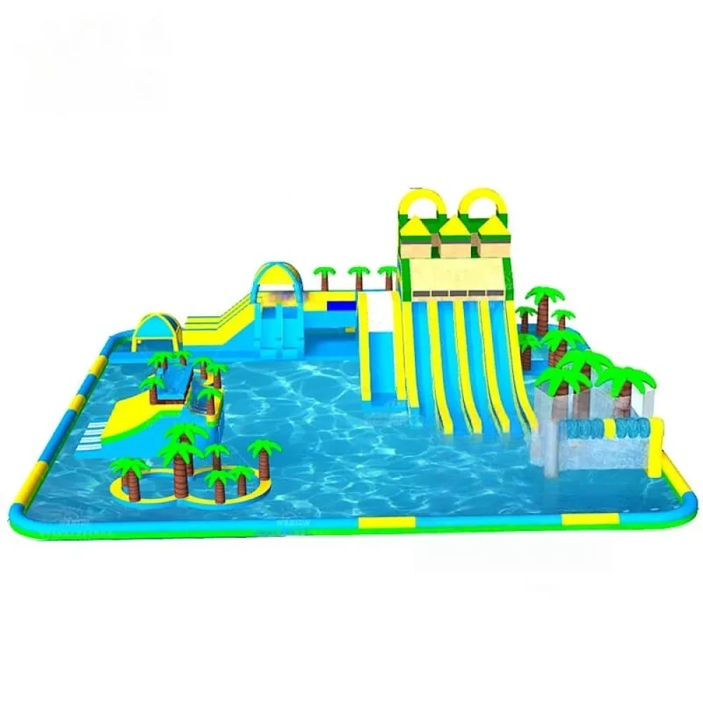 Customizable giant inflatable water island slide park (6)