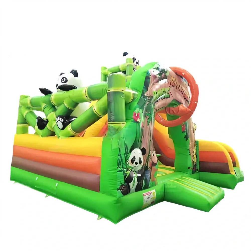 bamboo forest panda theme inflatable bounce house with slide combos (2)