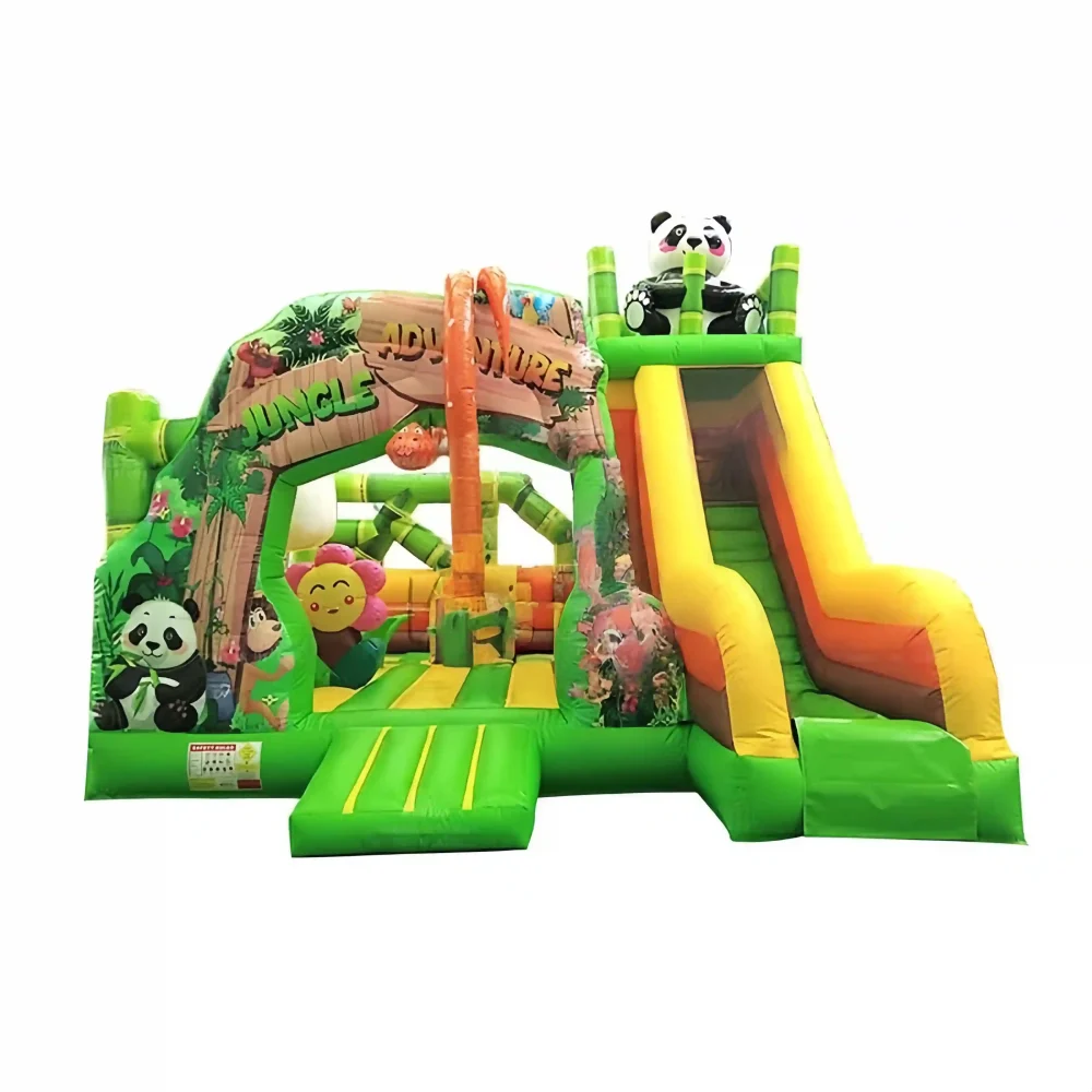 bamboo forest panda theme inflatable bounce house with slide combos (3)