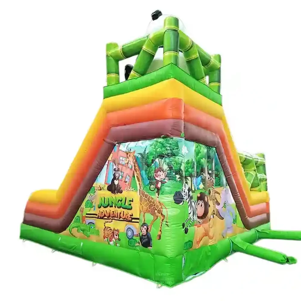 bamboo forest panda theme inflatable bounce house with slide combos (4)