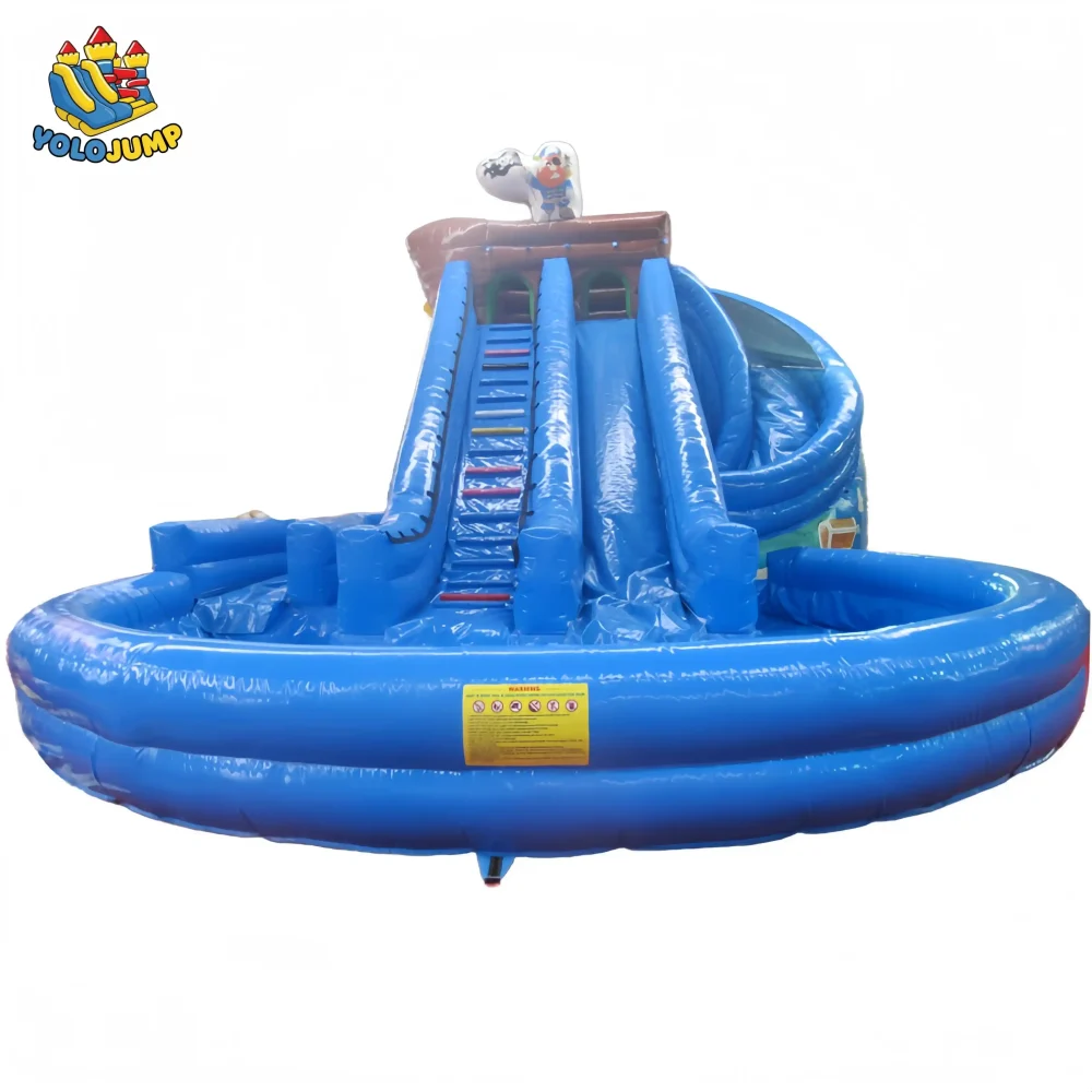 commercial caribbean bay patriotic double lane with pool inflatable water slides (3)