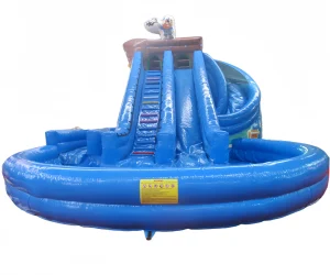 commercial caribbean bay patriotic double lane with pool inflatable water slides (4)