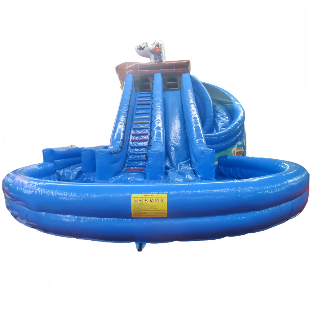 commercial caribbean bay patriotic double lane with pool inflatable water slides (4)