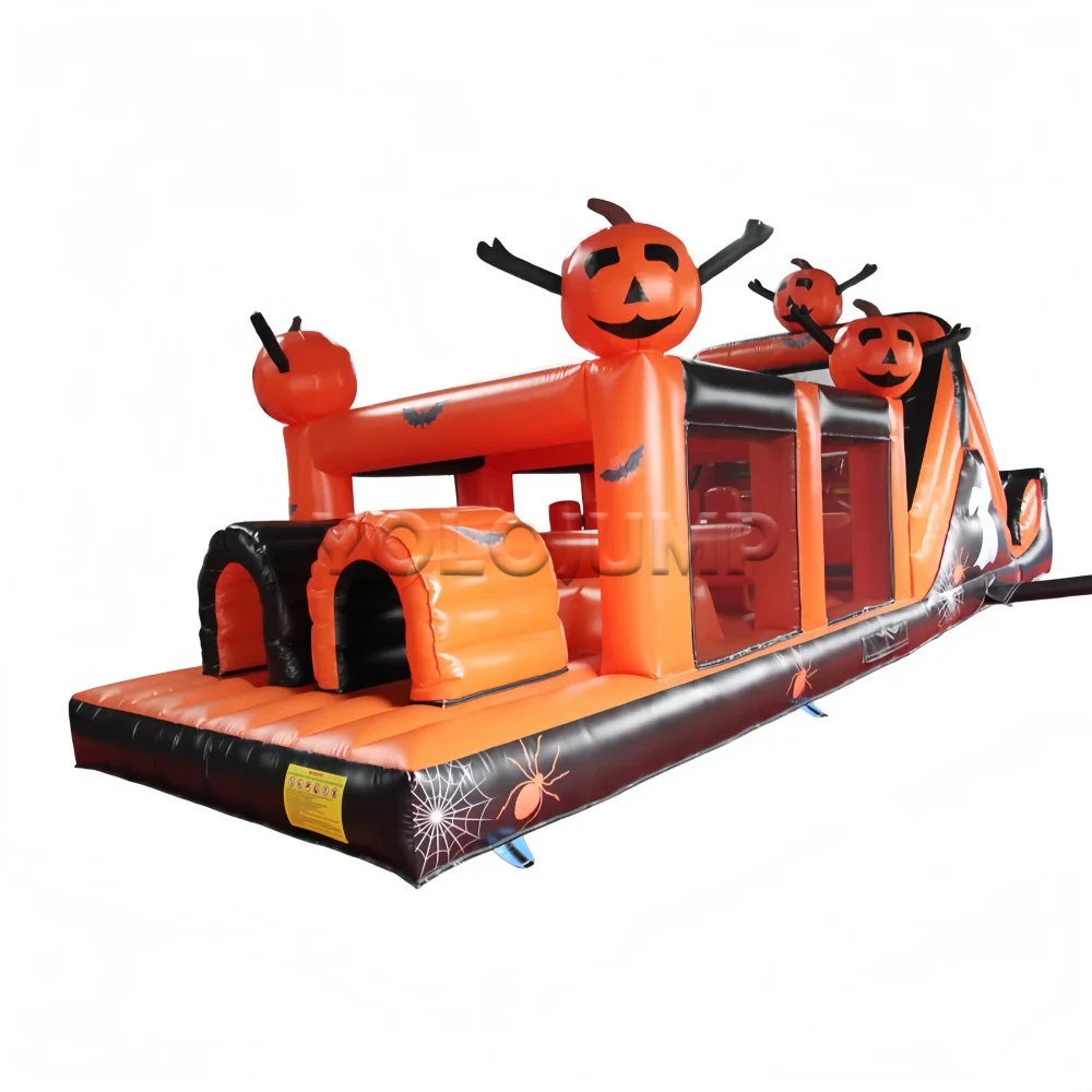 halloween pumpkin theme commercial inflatable obstacle course (4)