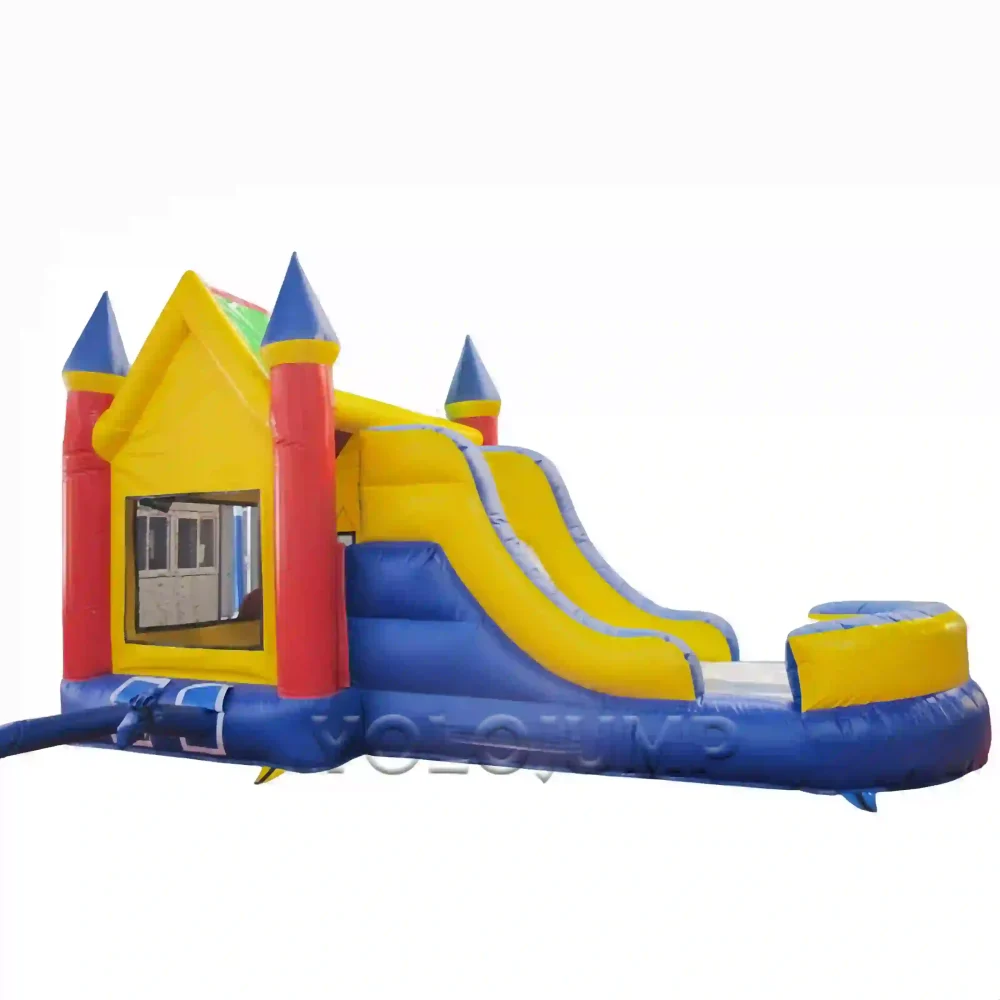 little house primary color bounce house with slide