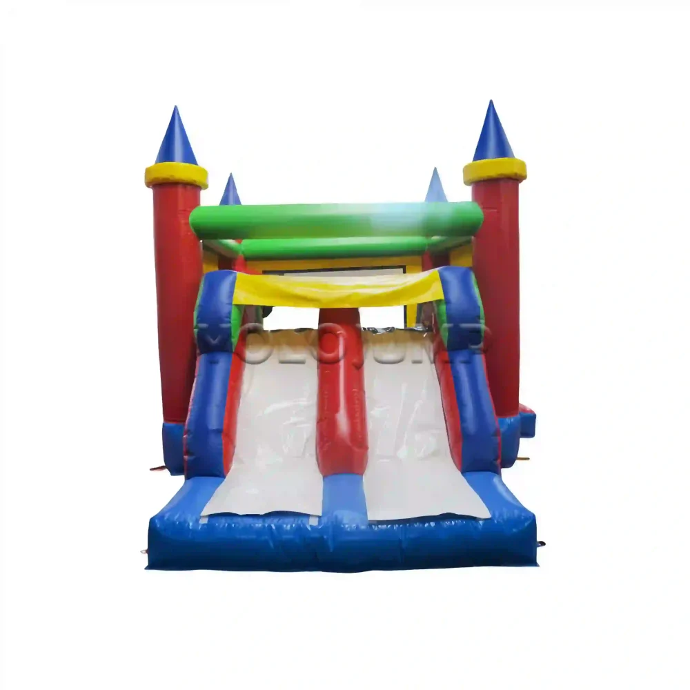 little house primary color commercial bounce house with slide