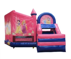pink princess theme commercial bounce house with slide 05