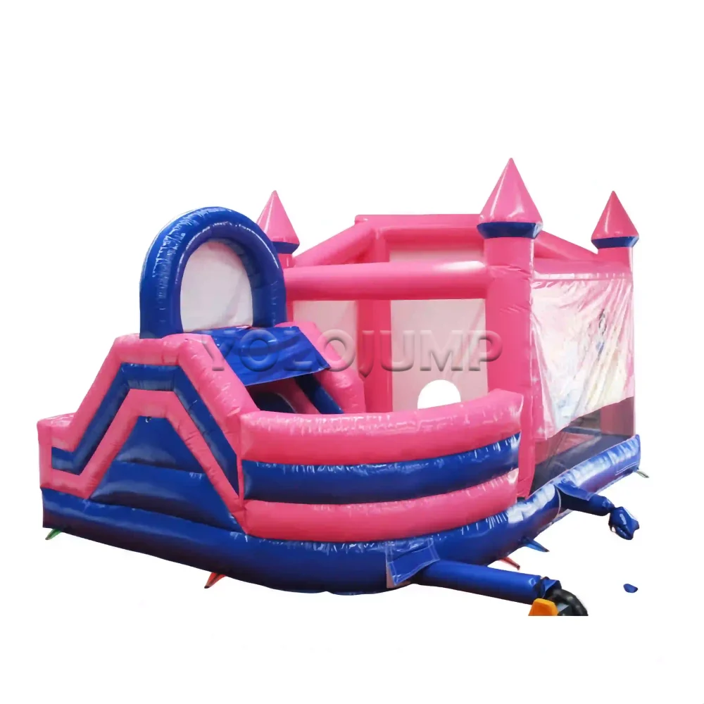 pink princess theme commercial bounce house with slide (4)