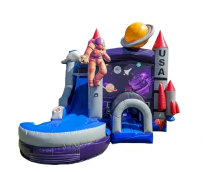 space combo with pool or stopper slide and bounce house combo