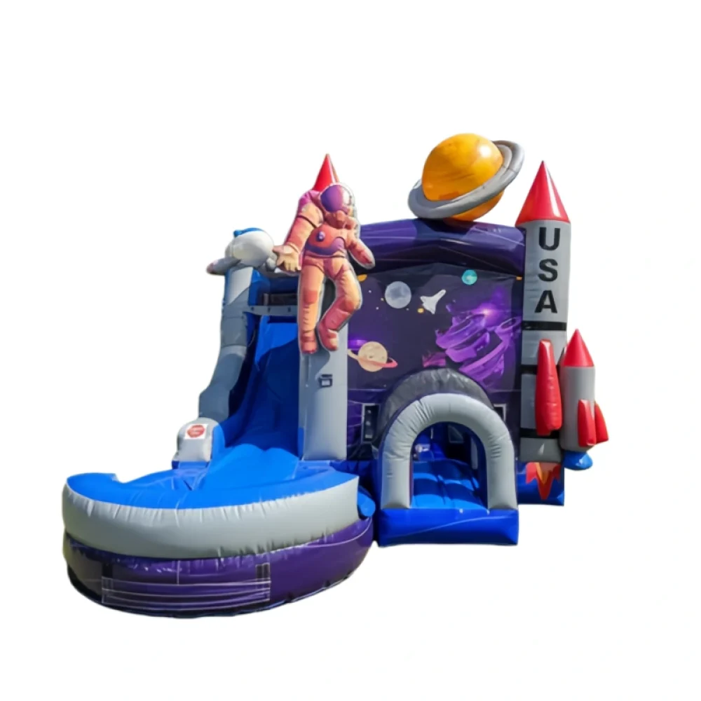 space combo with pool or stopper slide and bounce house combo