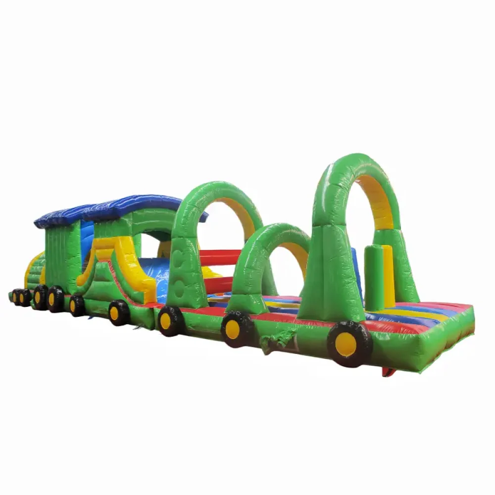 train shape extreme rush inflatable obstacle course for sale