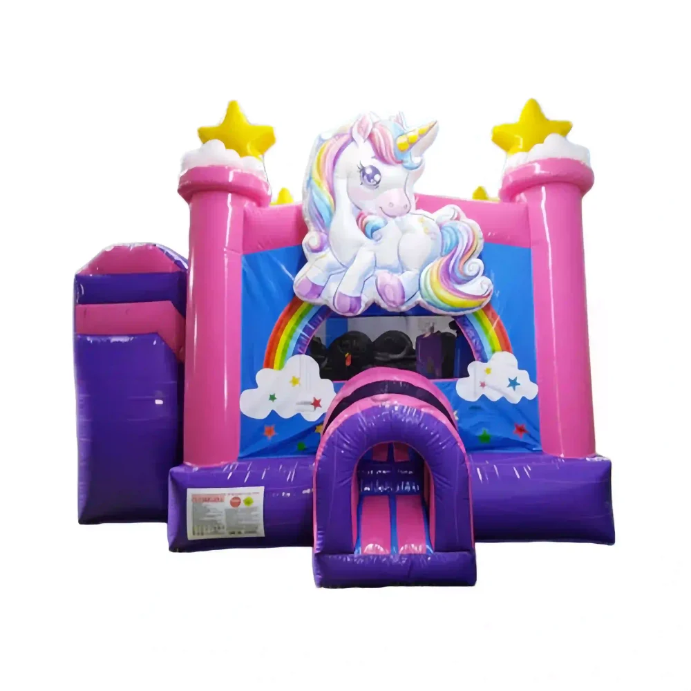 unicorn pink rainbow inflatable bounce house combo (4)